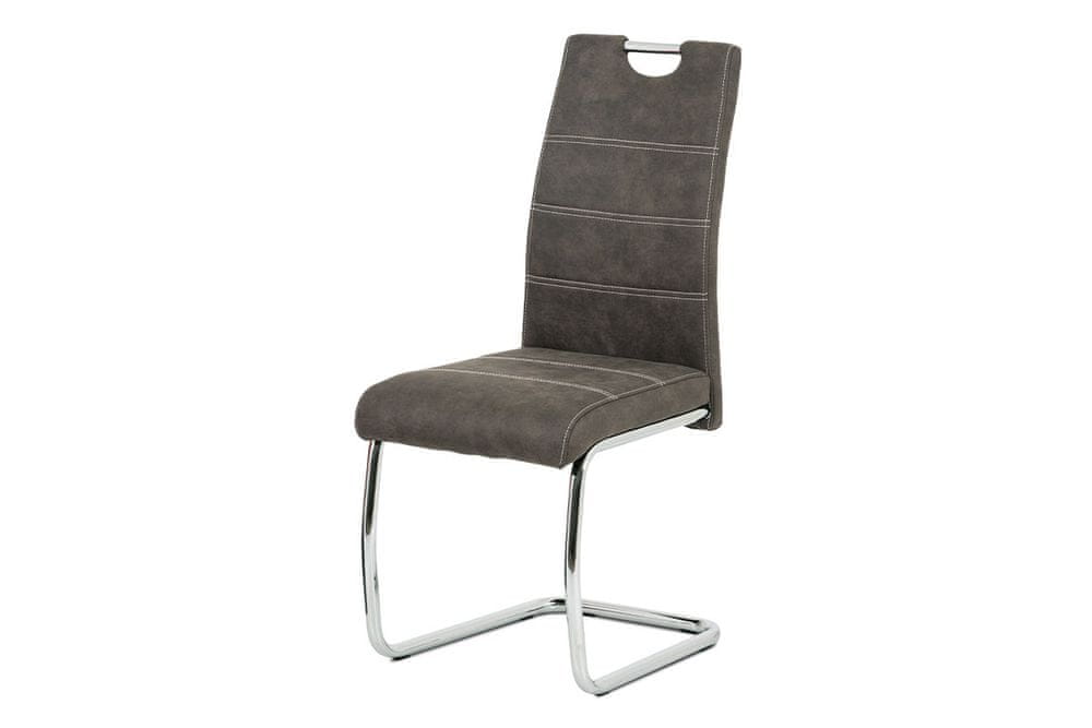 Autronic Jedálenská stolička, antracitovo sivá látka COWBOY v dekore vintage kože, kovová chrómovaná perová podnož HC-483 GREY3